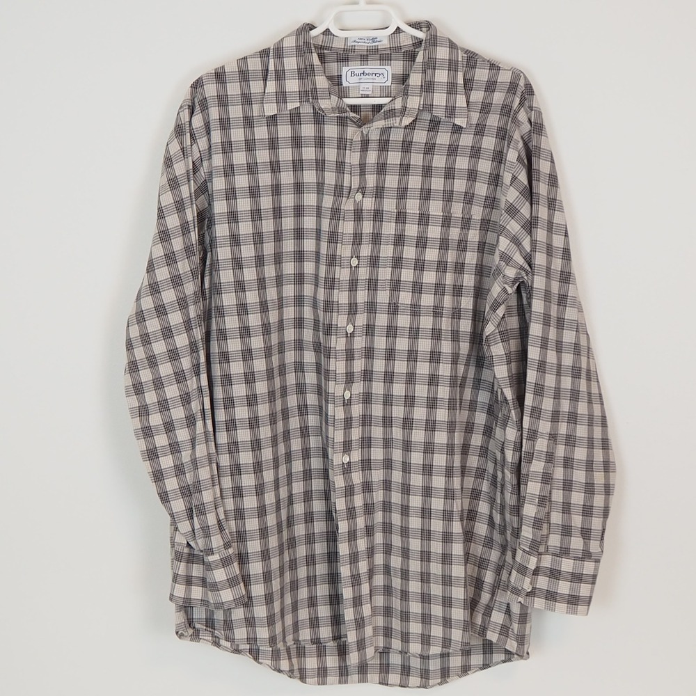 VTG Burberrys London Button Up Shirt 17-35‎ Tattersall Check 100% Cotton Plaid